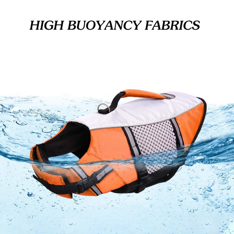 Queenmore Dog Life Jacket Swimming Vest Lightweight High Reflective Pet Lifesaver with Lift Handle, Leash Ring Orange,S - Image 5